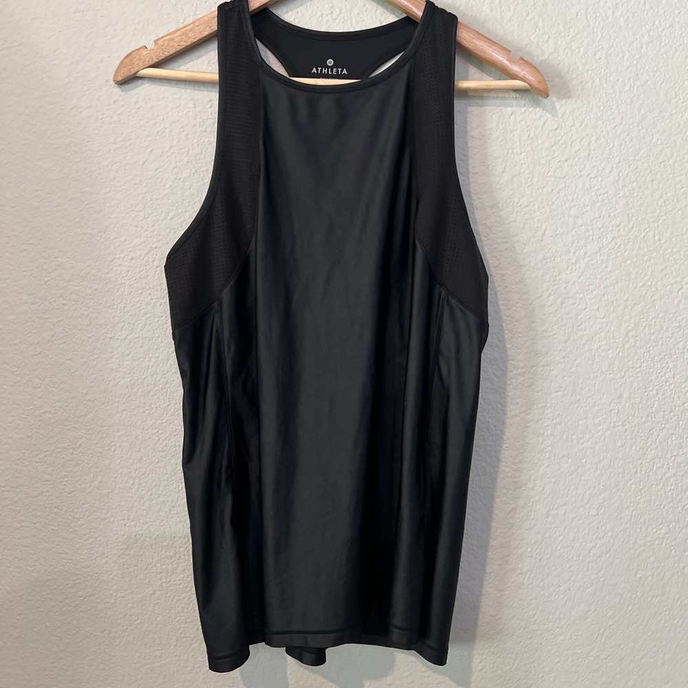 Athleta Fitfast BLACK Muscle Tank Top MEDIUM gym Workout Mesh Underarm